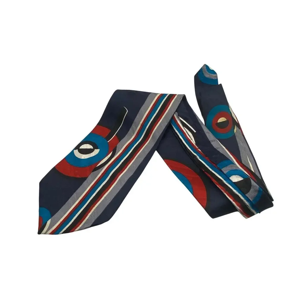 Oscar de la Renta Couture Silk Tie Geometric Mod Print Vintage USA Made